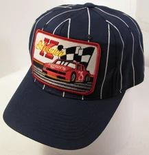Folgers Coffee Hat Blue Pinstriped Vtg Ken Schrader Racing Patch NASCAR Snap Cap