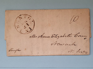 19thC New Jersey.,Trenton Stampless cover original handwritten correspondence