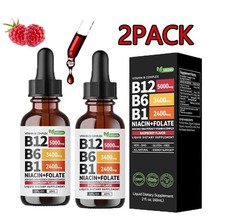 2-Bottles Vitamin B12 and B6 Liquid Drops B12 Complex - B1 Sublingual Vitamin B