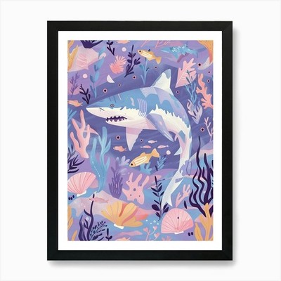 Lila Schwarzspitze Riff Hai Illustra gerahmtes Wandbild Poster Leinwanddruck Bild