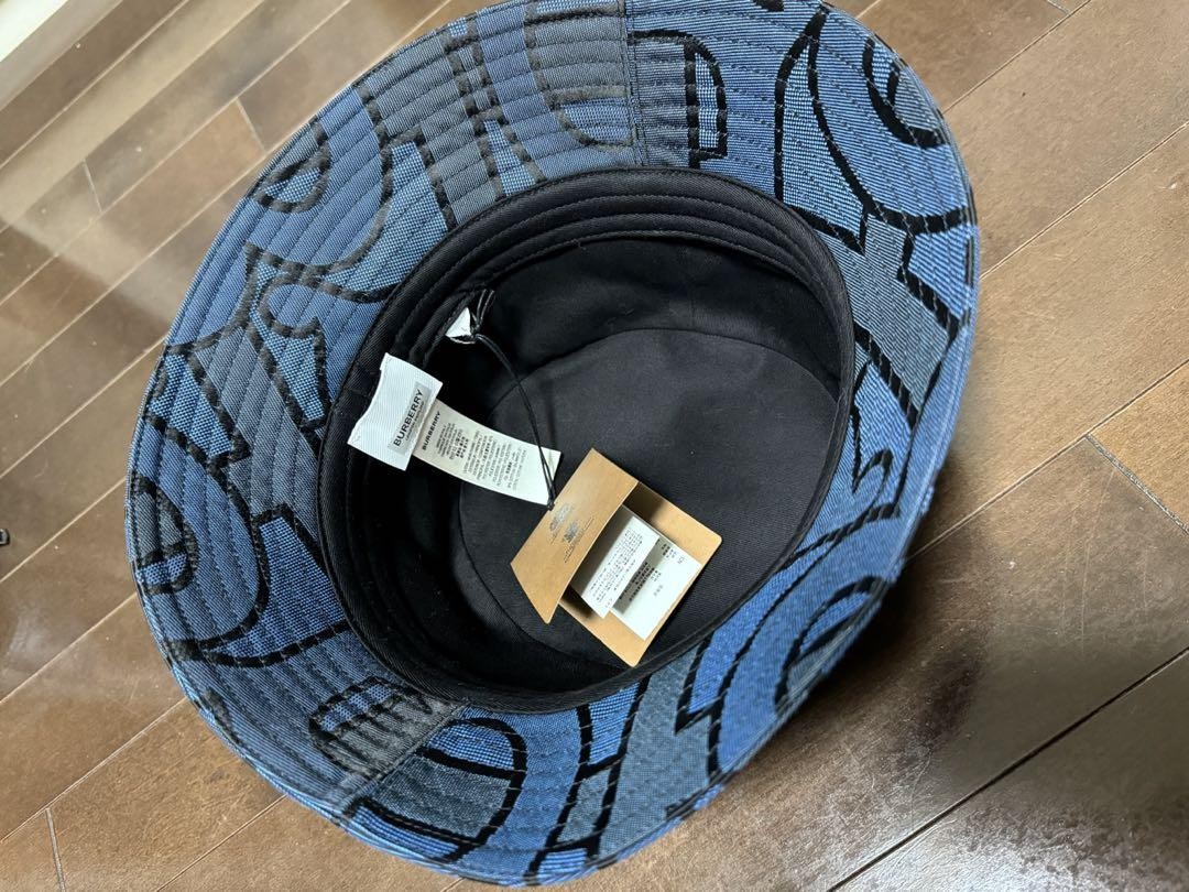 Burberry Bucket Hat Blue Logo Print Men Hat Accessory Original