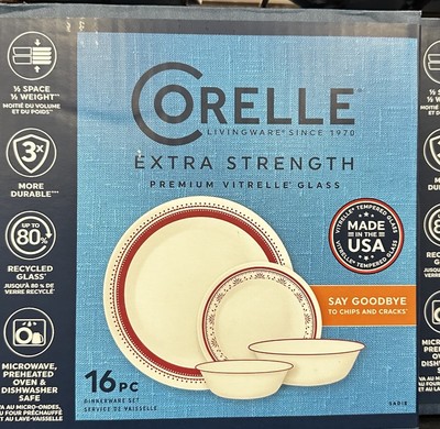 Corelle Sadie 16 piece Raspberry Red Glass Dinnerware Set Service for 