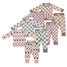Kids Boys Clothes Set Checked Print Long Sleeve Top Two Pieces Jogger Outfit