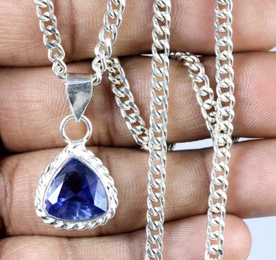 7.25 CT Natürlich Trillion Blauer Saphir Edelstein Zertifiziert Herren Anhänger - Bild 1 von 4