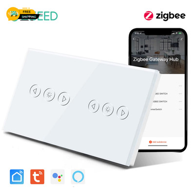 Zigbee Smart Dimmer Schalter Doppel LED Dimmbar Touch Schalter Blau Hintergrundbeleuchtung Gla