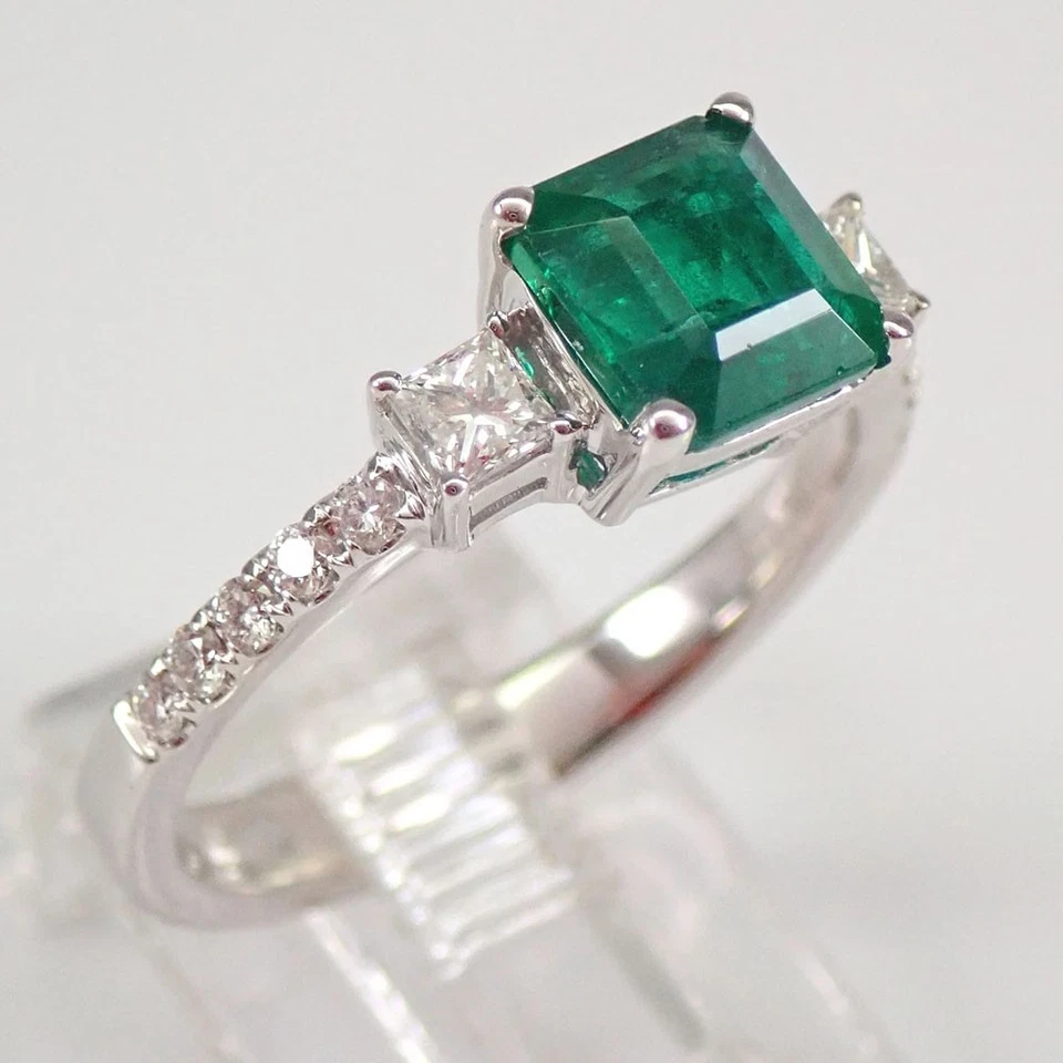 Кольцо с натуральным изумрудом и драгоценным камнем огранки ашер 3,50 карата 950 карат с платиновым покрытием - Изображение 2 из 4