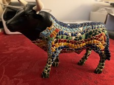 Beautiful Spanish Mosiac Tile Art Bull Figurine
