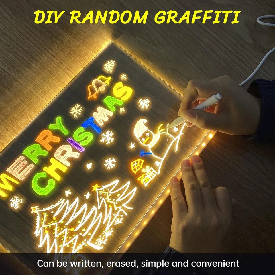 Lavagna Luminosa in Acrilica a LED con 7 Penne Colorati Ideale Regalo per Bimbi - Immagine 3 di 4