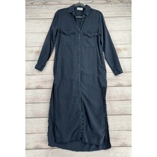 Bella Dahl Shirt Dress Women S Gray Tencel Maxi Frayed Hem Long Sleeve B6842-654
