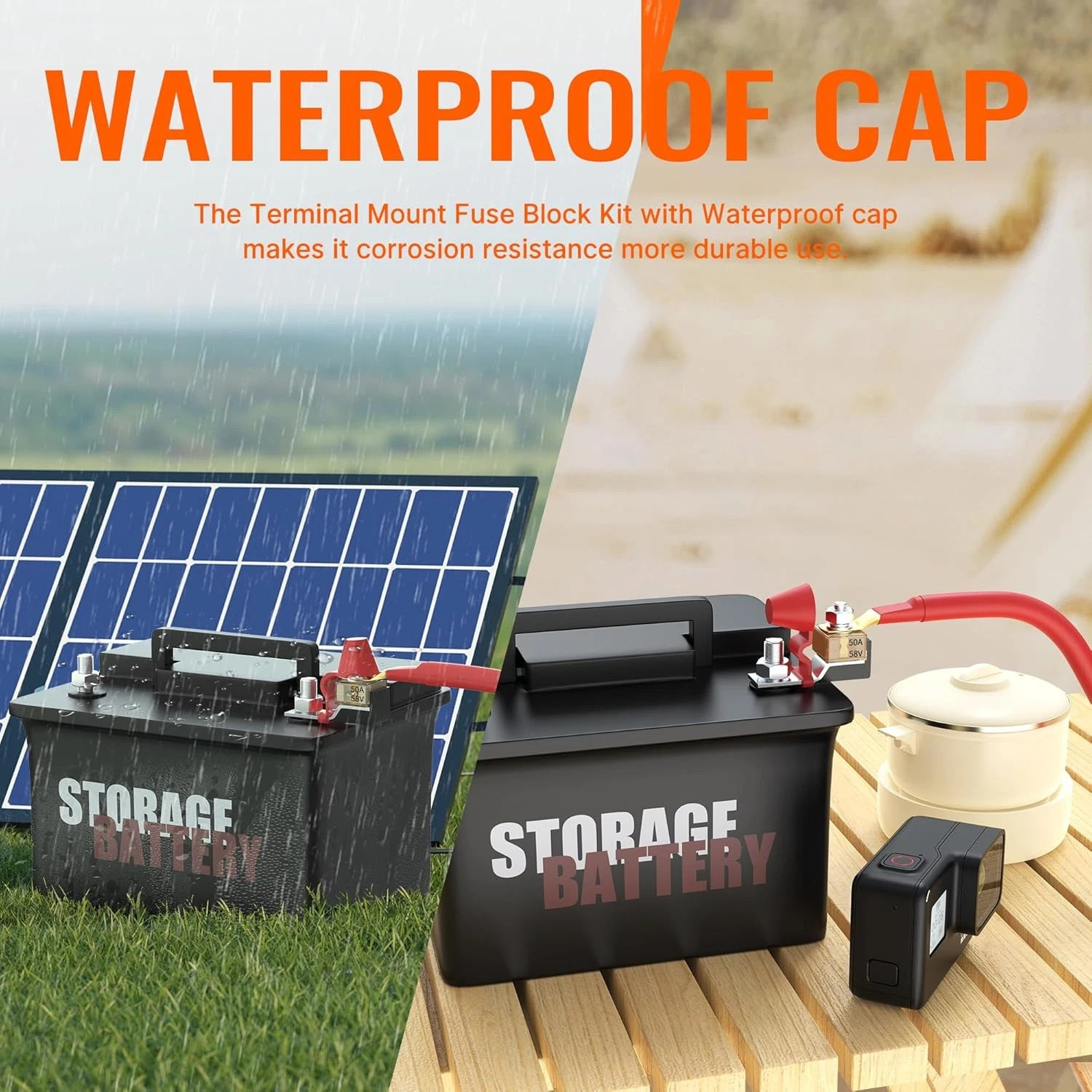 Joinfworld MRBF Terminal Fuse Block 50A 58V DC Battery 50A, Red&Silver