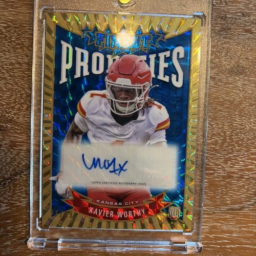 2024 Topps Finest Prodigies Autos Xavier Worthy Blue Checkerboard Refractor /99