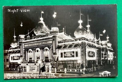 world s only CORN PALACE, MITCHELL, SD~ Night View~RPCC REAL PHOTO postcard
