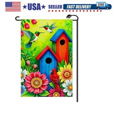 Spring Summer Cardinal Hummingbird Floral Garden Flag 12x18 Inch Vertical Dou...