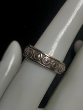 9553 Vintage Sterling Silver Band Ring Size 7 Floral Design 925 3.7grams