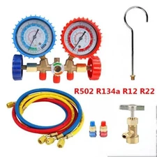 AC Manifold Gauge Set A/C Refrigeration 3 Way Hose Fit For R502 R134a R12 R22