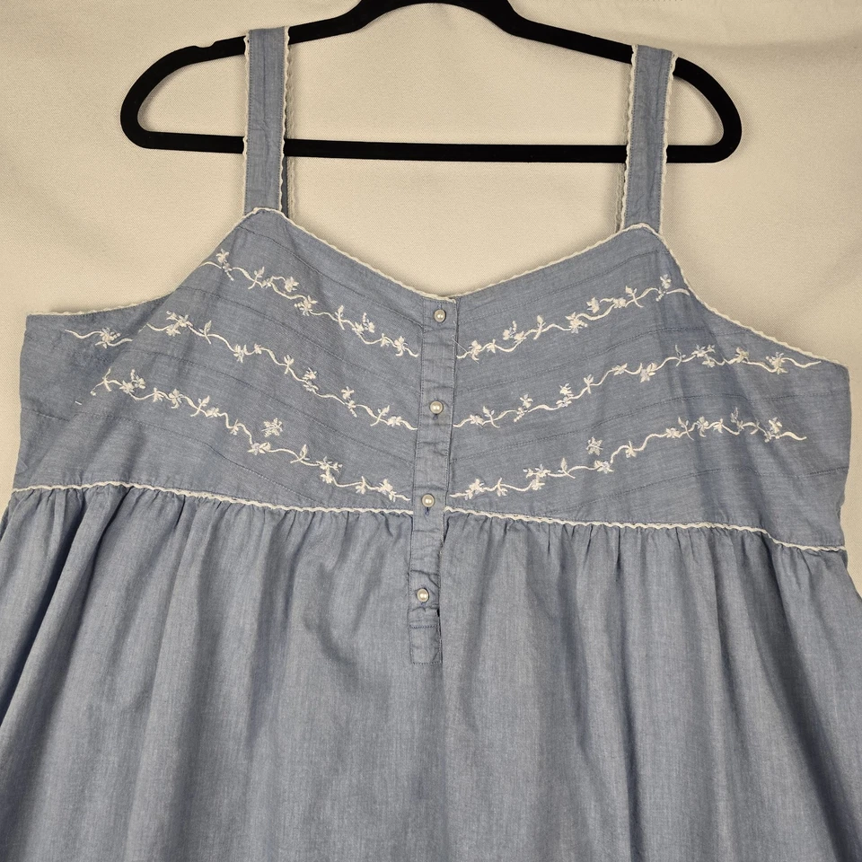 Camisón Gilligan & O'Malley para mujer 3X azul cambray bordado 100 % algodón Foto 2 de 4