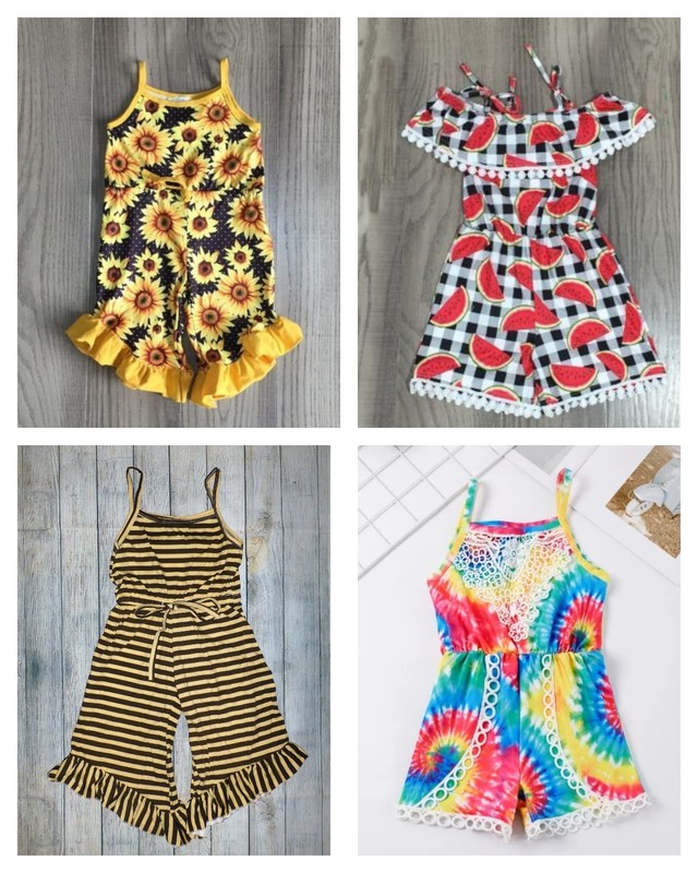 NEW Boutique Girls Romper Lot 6-7 Wholesale Watermelon Leopard Sunflower Tie Dye