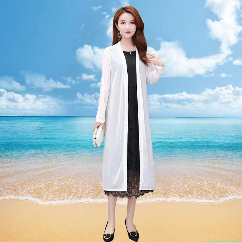 Lady Mesh Cardigan Midi Kimono Sheer Tops Open Front Shawl Jacket Sun Shirt Chic