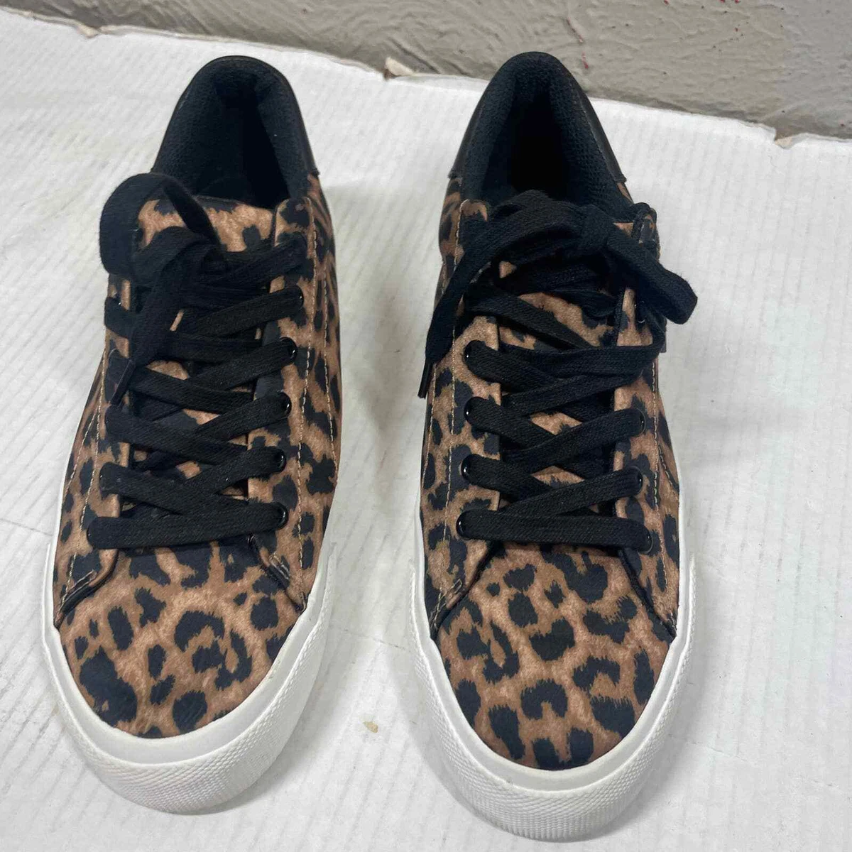 Zara satin Leopard Animal Print Lace Up Sneakers Trainers size 8