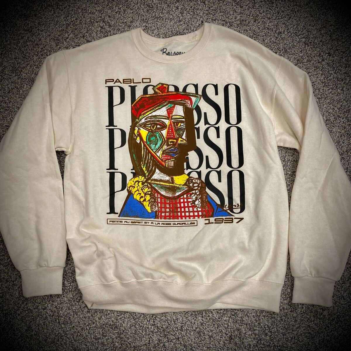 PABLO PICASSO CREW SWEATSHIRT big logo ivory off-white art PABLO PICASSO CREW SWEATSHIRT big logo ivory off-white art