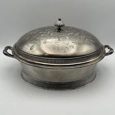 1880 James W Tufts Boston Quadruple Plate Etched Floral LIDDED SOUP TUREEN 8.75”