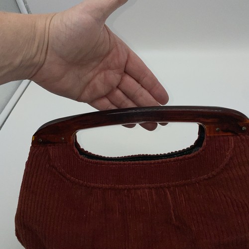 Vintage Fall Rust Brown Slouchy Clutch Purse Corduroy Boho Retro Faux Tortoise - Picture 8 of 11