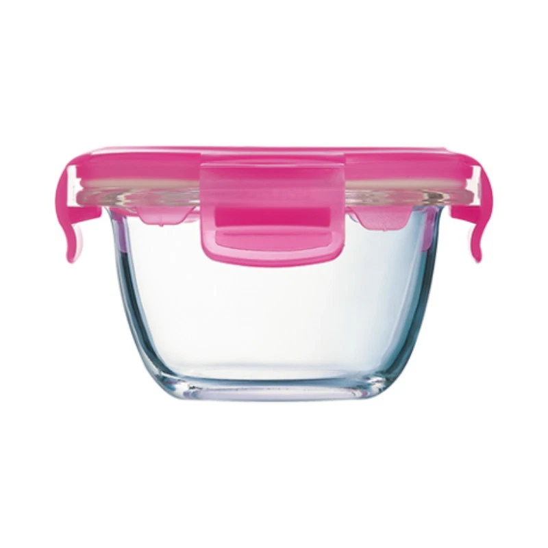Luminarc Baby Pure Box Round with Pink Lid, 6.75 oz capacity. LOT OF 6