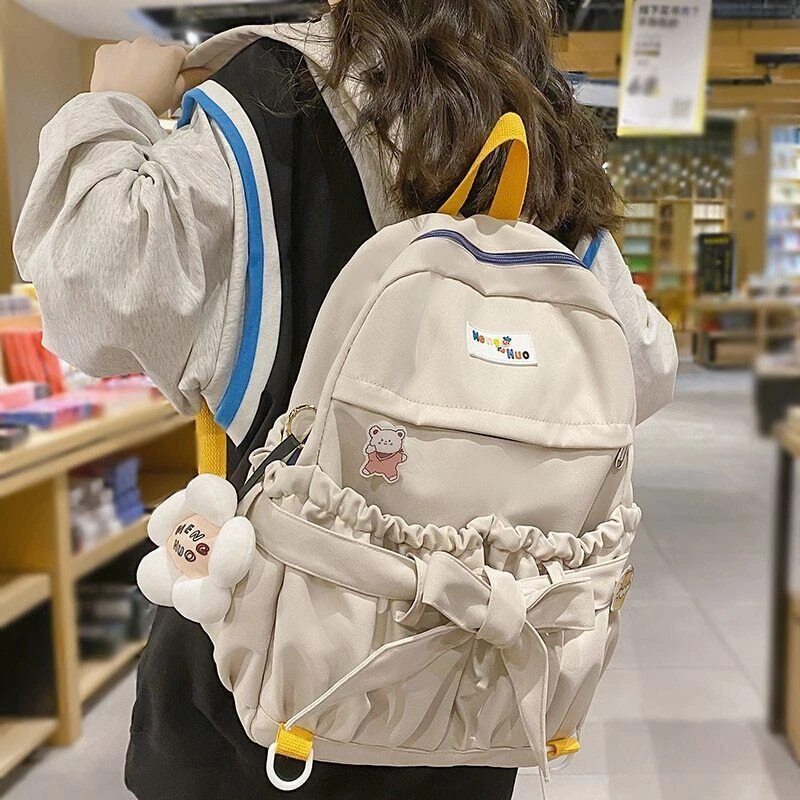 Women Backpack Open Pockets Bow School Bags Teenager Girls Travel