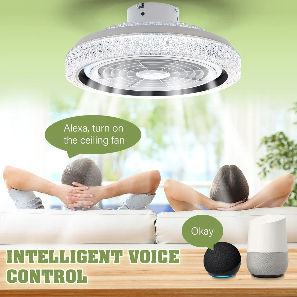 TCFUNDY 20" Smart Ceiling Fan with Light Alexa Google Control +Bluetooth Speaker - Image 2 of 4