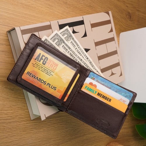 Brown Real Crocodile Leather Bifold Wallet RFID Blocking Large Capacity - Picture 3 of 14
