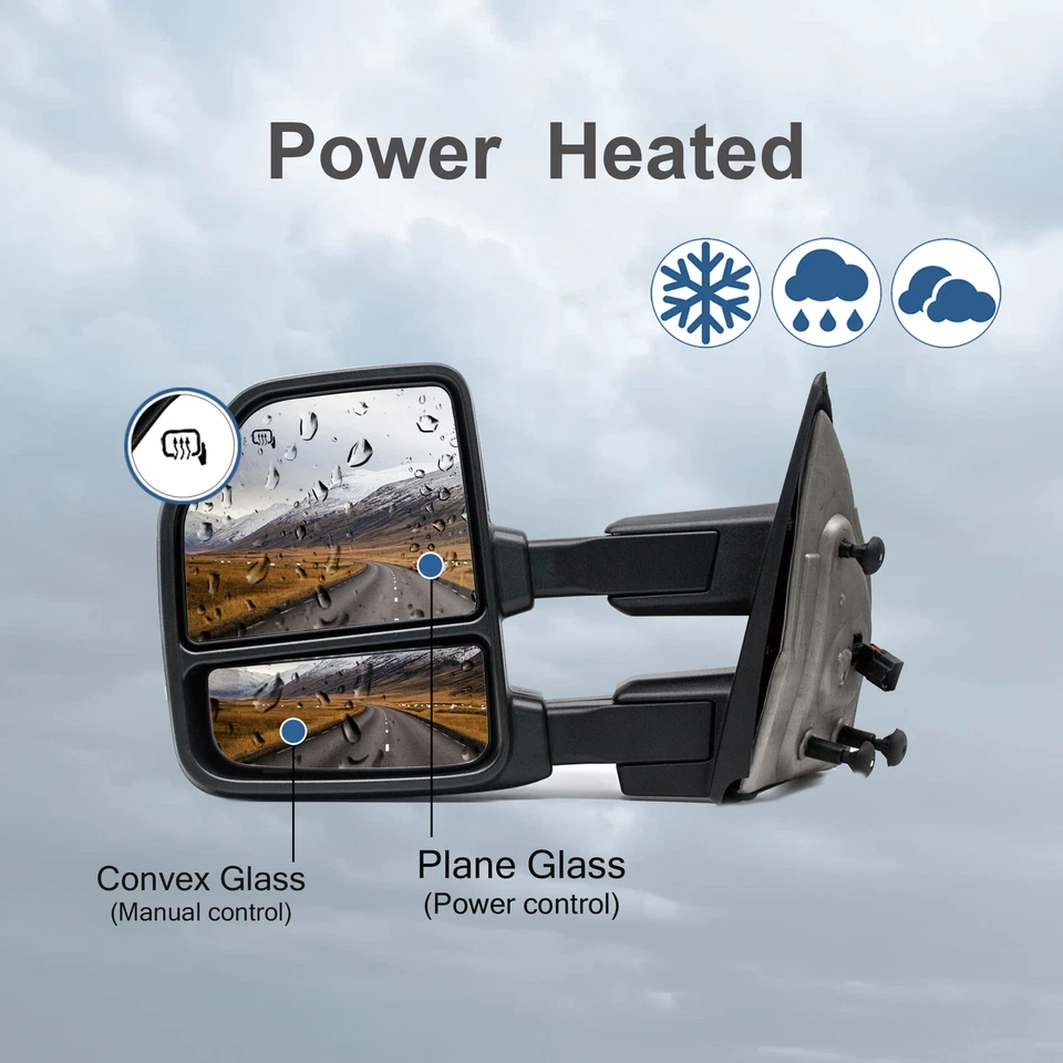 Espejos retrovisores de remolque para Ford F-150 2004-2014 eléctricos térmicos luz de charco negro Foto 2 de 4