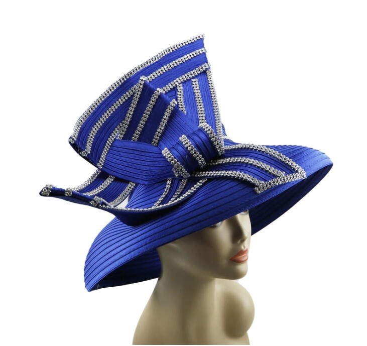 Look! NEW CHARM NY Royal Blue RHINESTONE HAT CHURCH BLING  display picture 1