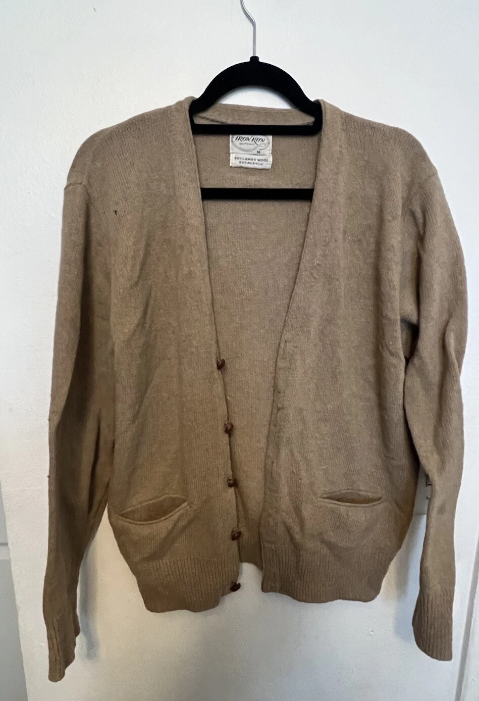 Vintage Iron Run Lambs Wool Blend M Brown Button Long Sleeve sweater Men's