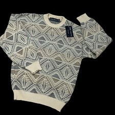 Vintage NOS with Tags Sweater John Weitz Crew Knit Made In USA Geometric L