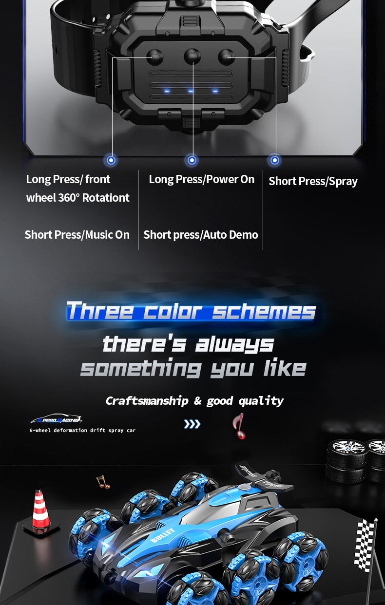 6 Wheels RC Rotating Car Strong Grip LED 360 Degree Remote Control Stunt Car