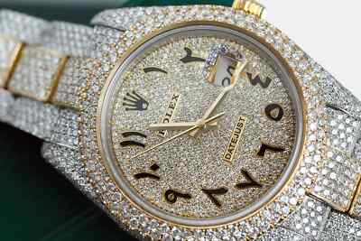 Rolex DJ 41 Stainless Steel and 18k Yellow Gold Custom Fully Iced Out Watch