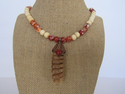 Rattlesnake Rattler Pendant Snake Tail Necklace Spirit Beaded Jewelry Boho N5097