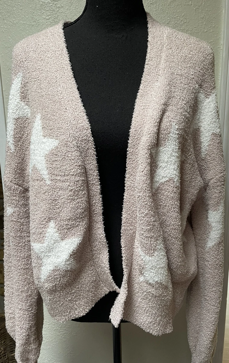 Moon Madison Anthropologie Tan Fuzzy Star Open Cardigan Sweater