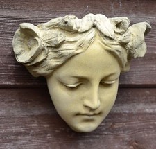 Art Nouveau donna volto decorativo parete pietra ornamento giardino casa 13 cmH