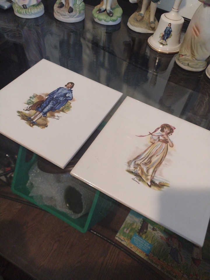 Vintage Pink Lady And Blue Boy Porcelain Squares With Velvet Backs eBay