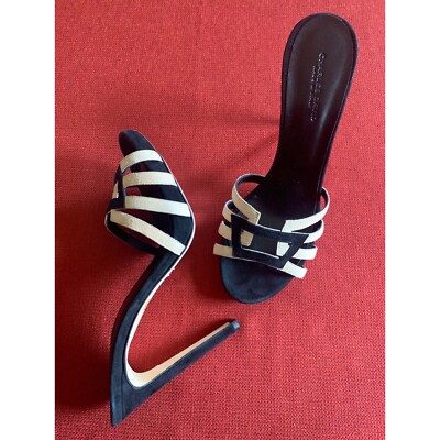 CHARLES DAVID Suede & Leather High Heel Mule Slide Sandals Shoes NEW, 7.5