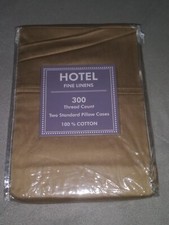 Hotel Fine Linens 300 Thread Count 2 Standard Tan 20x30" Pillowcases 100 Cotton