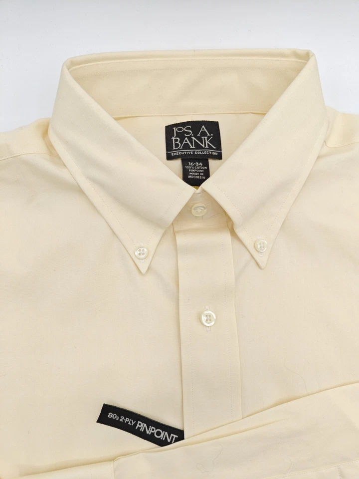 🇺🇲 Nueva Camisa Ejecutiva Jos A Bank Para Hombres 16x34 Con Botones Amarilla Precio de venta sugerido por el fabricante 87,50 USD Foto 3 de 4