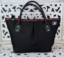 KINLOCH ANDERSON Black Nylon w/ Scotland Plaid Trim Tote Tartan Bag Travel Work