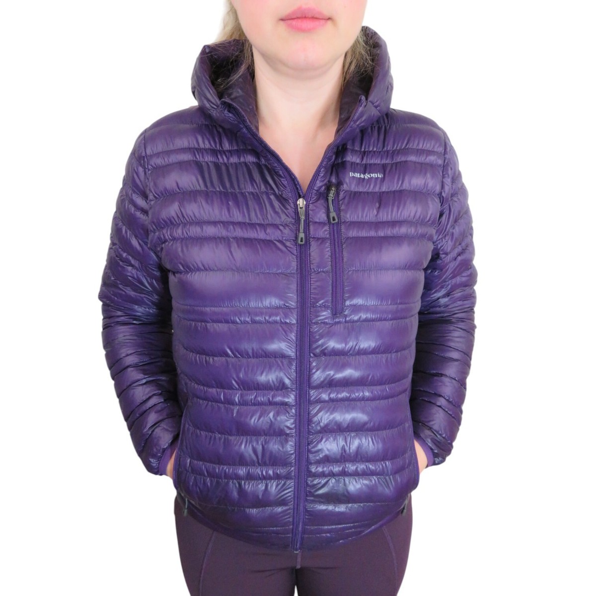Mint Patagonia Ultralight Down Puffer Quilted Hoody Jacket Coat Mens XS  Purple