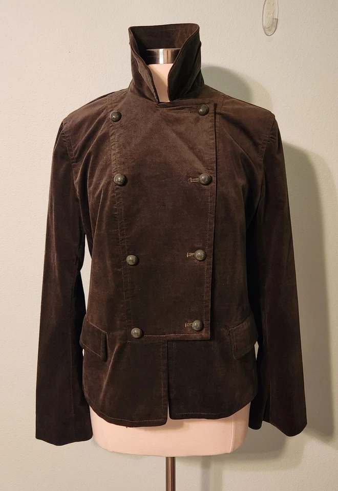 NWOT Talbots Dark Olive Velvet Military Style Button Lapel Blazer Jacket Size 14 - Image 3 of 4