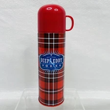 Deep Eddy Vodka Limited Edition 8 oz Thermos Red Plaid w Lid Cup 8.75" Tall