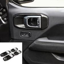 Fit 2018+ Jeep Wrangler JL Interior Door Handle Bowl Cover Trim 4Dr Carbon Fiber