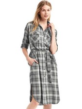 NWT Gap Midi Shirtdress, Grey Plaid SIZE XS                  #520142 E418