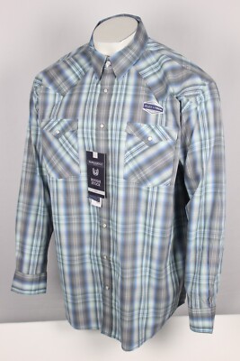 Panhandle Rough Stock Men's Snap Button Western Shirt Long Sleeve XXL Grey Plaid